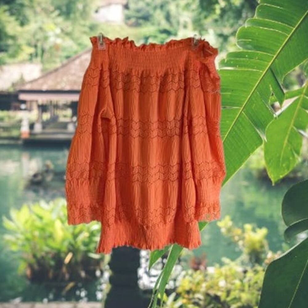 Simply Styled Sears Large orange polyester knit long sleeve drop shoulder top.